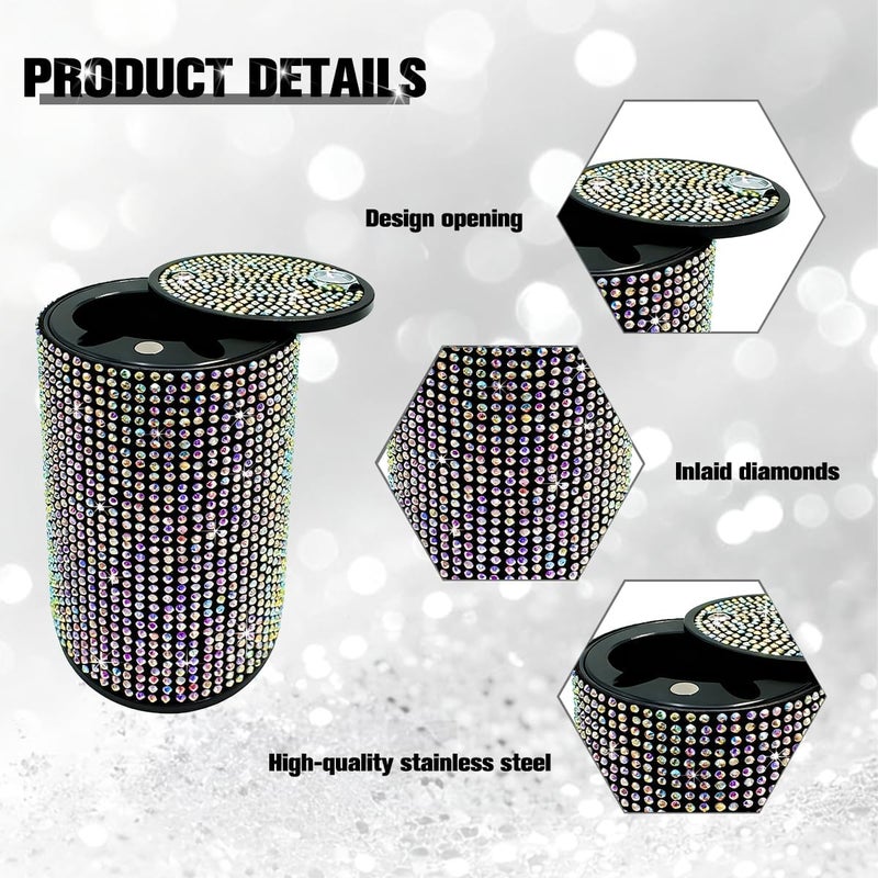 FALVFUN Bling Car Ashtray, Rhinestones Smokeless Smell Proof Vehicle Cup Holder Ash Tray with Lid, Sparkling Diamond Portable Automotive Interior Ashtray, Universal for SUV RV Truck (Muticolor) - Image 3